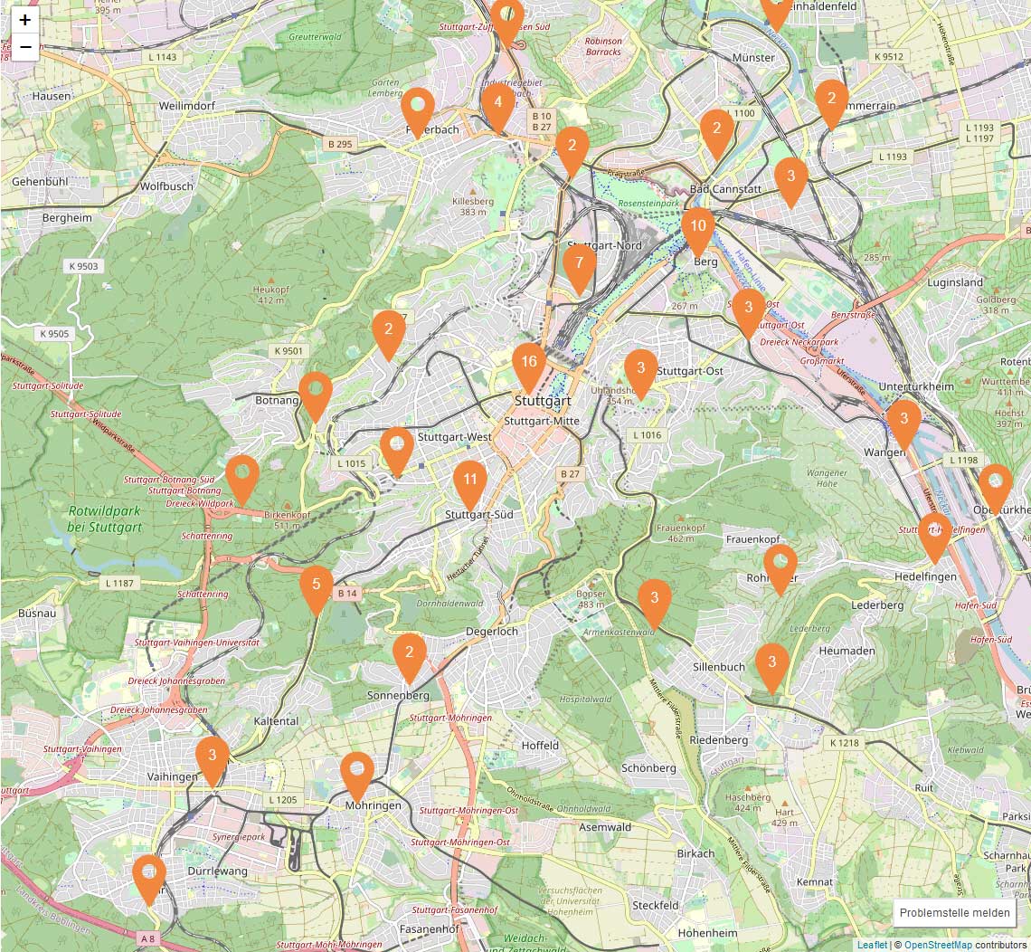 Schwachstellen-Karte Stuttgart / Screenshot. Bild: cc Zweirat Stuttgart