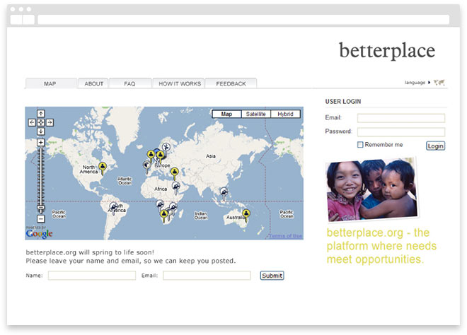 betterplace: Screenshot der ersten Version der Website 2007. Bild: copy gut.org gemeinnützige Aktiengesellschaft